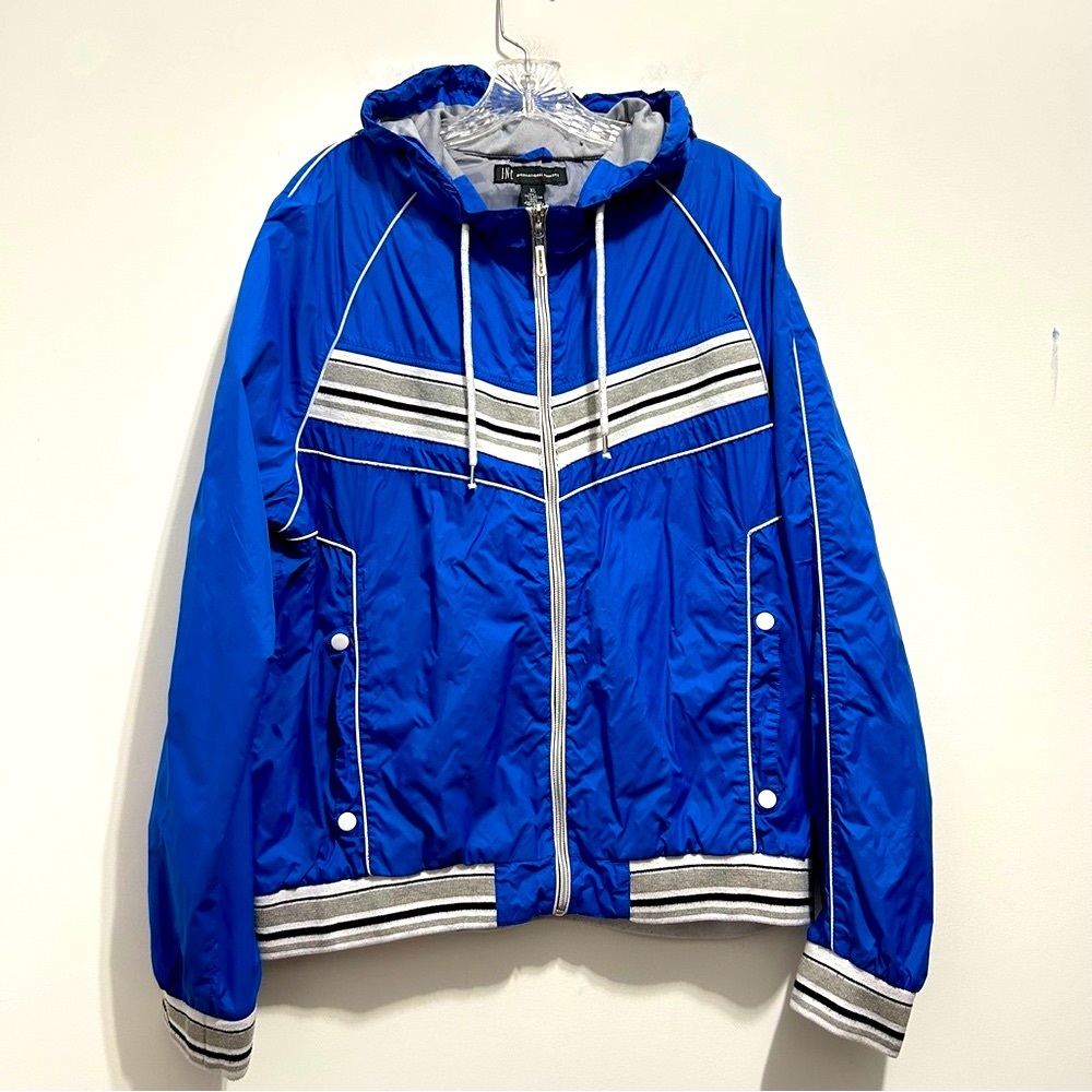 INC International Concepts Women’s Blue Windbreaker Hooded Jacket
